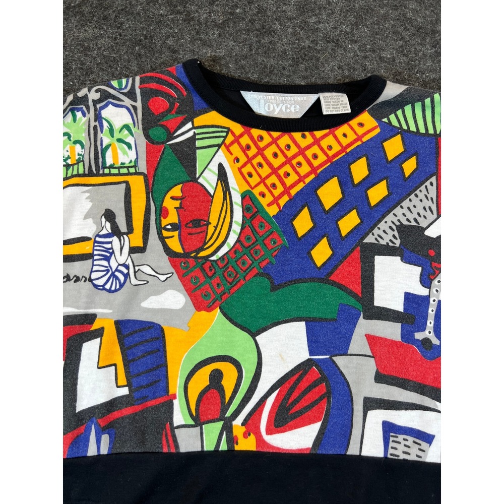 VTG 90s Joyce Picasso Abstract Art Print Knit Shirt Womens XL Multicolor Retro